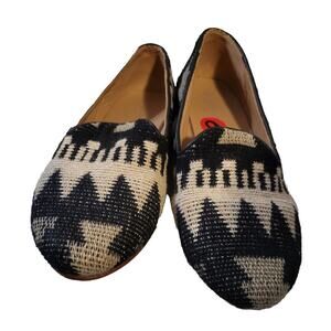Enjoiya Handwoven Loafers Samantia Black Cream Boho Slip on Espadrilles sz 9